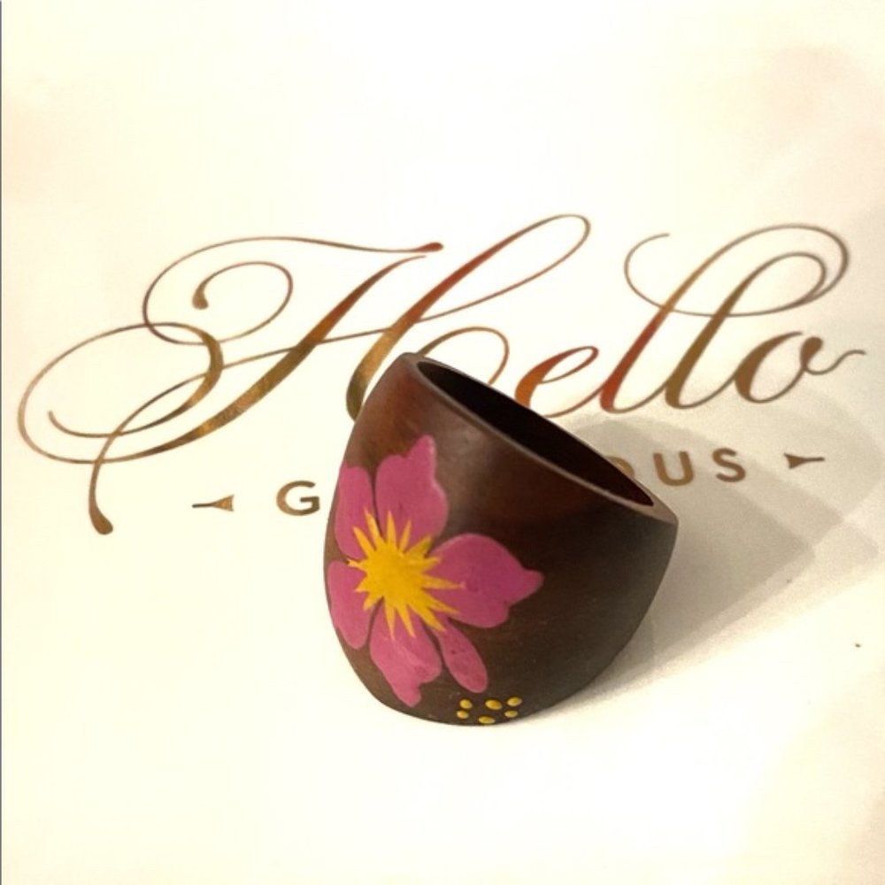 BOHO Wooden Flower Earthy Hippie Ring NWOT